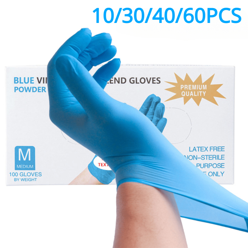 Medical Gloves - 10/30/40/60PCS Luvas descartáveis de nitrilo azul